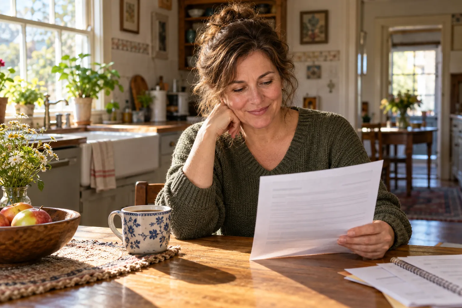A homeowner reading a written quote at a kitchen table in the Scranton area